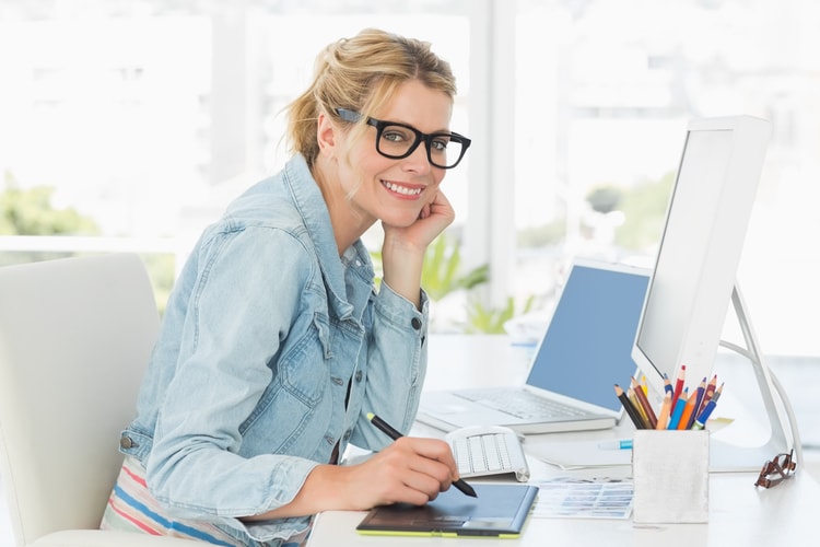 Graphic designer being happy about creating awesome designs Graphic designer being happy about creating awesome designs